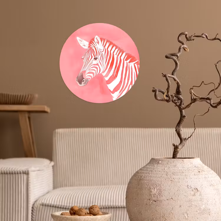 Zebra - Pink - Verf Wandcirkel behangsticker klein -sfeer1