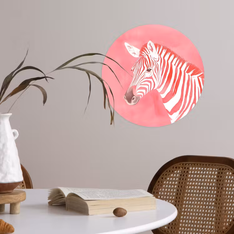 Zebra - Pink - Verf Wandcirkel behangsticker klein -sfeer3