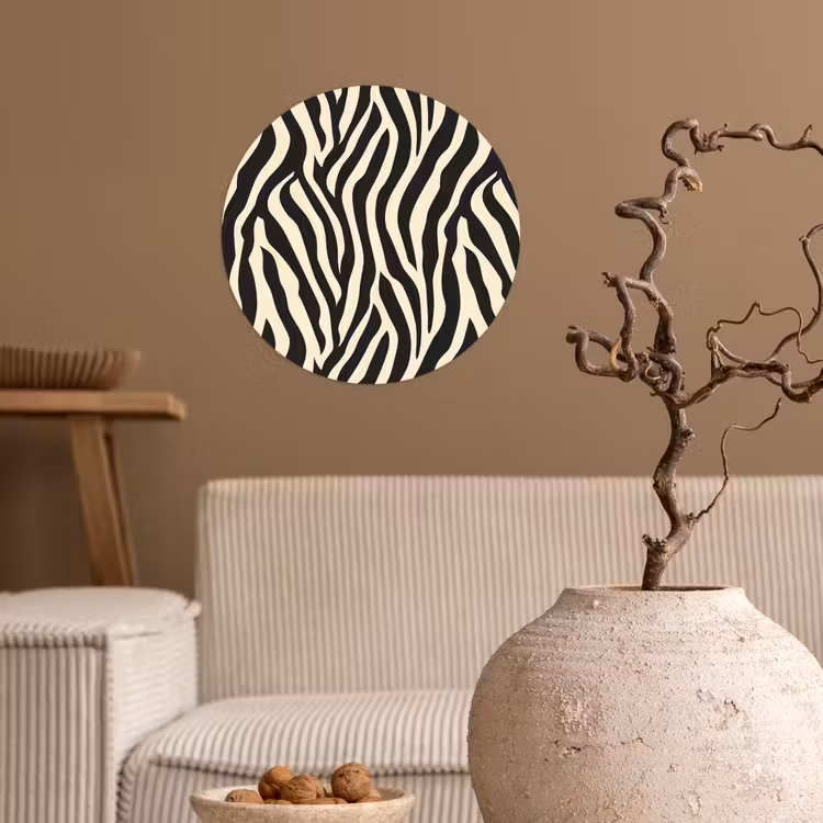 Zebra - Print - Klassiek - Zwart Wandcirkel behangsticker klein 186 -sfeer1