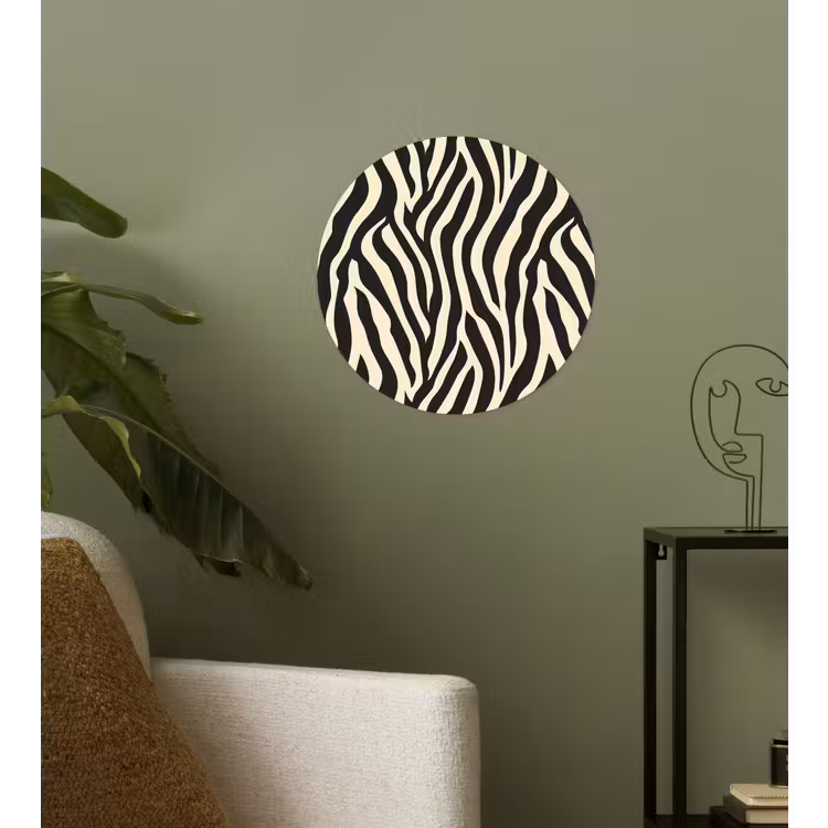 Zebra - Print - Klassiek - Zwart Wandcirkel behangsticker klein 186 -sfeer2