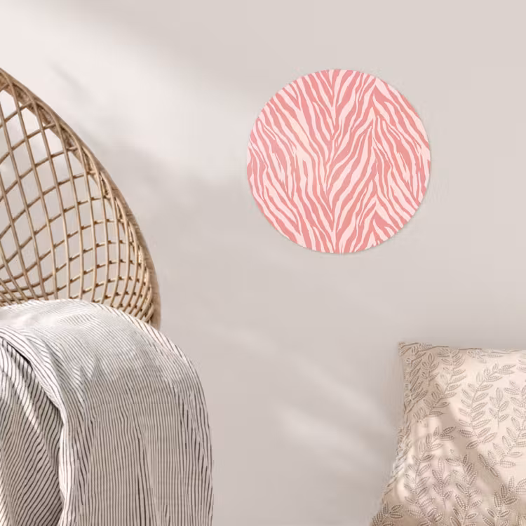 Zebra - Print - Roze Wandcirkel behangsticker klein 186 -sfeer4
