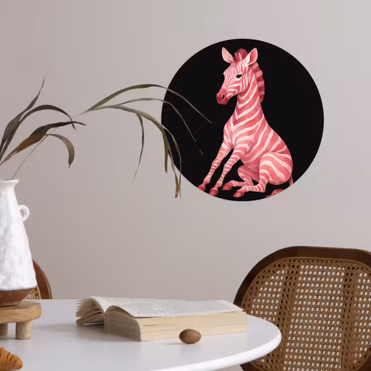 Zebra - Roze - Gestreept Wandcirkel behangsticker klein -sfeer3