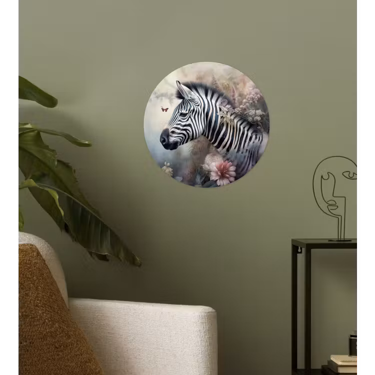 Zebra - Wilde dieren - Vlinder - Bloemen Wandcirkel behangsticker klein -sfeer2