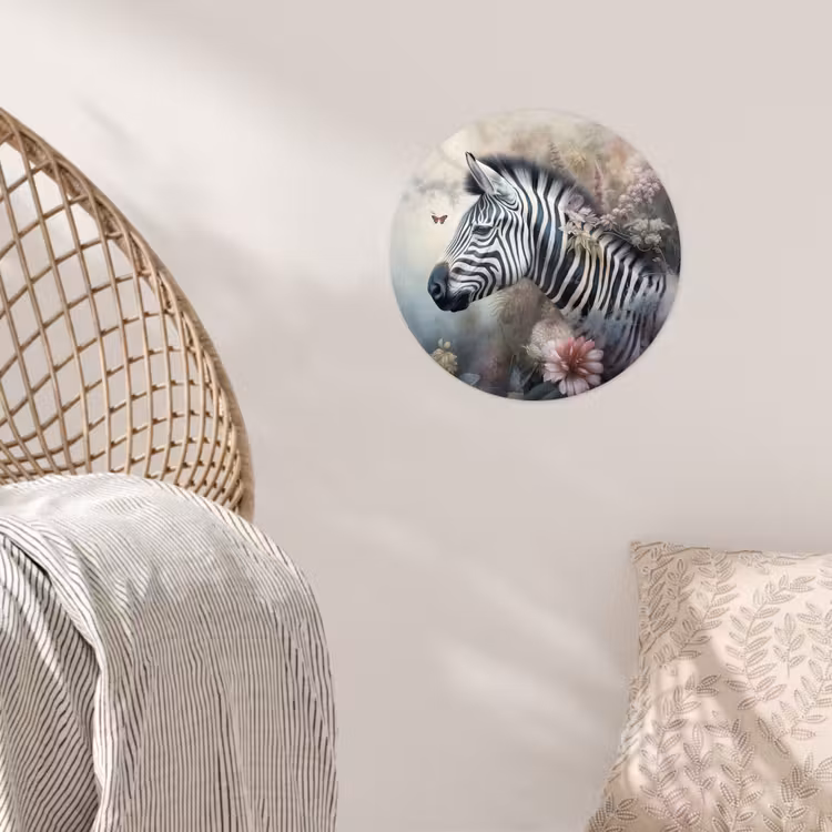 Zebra - Wilde dieren - Vlinder - Bloemen Wandcirkel behangsticker klein -sfeer4