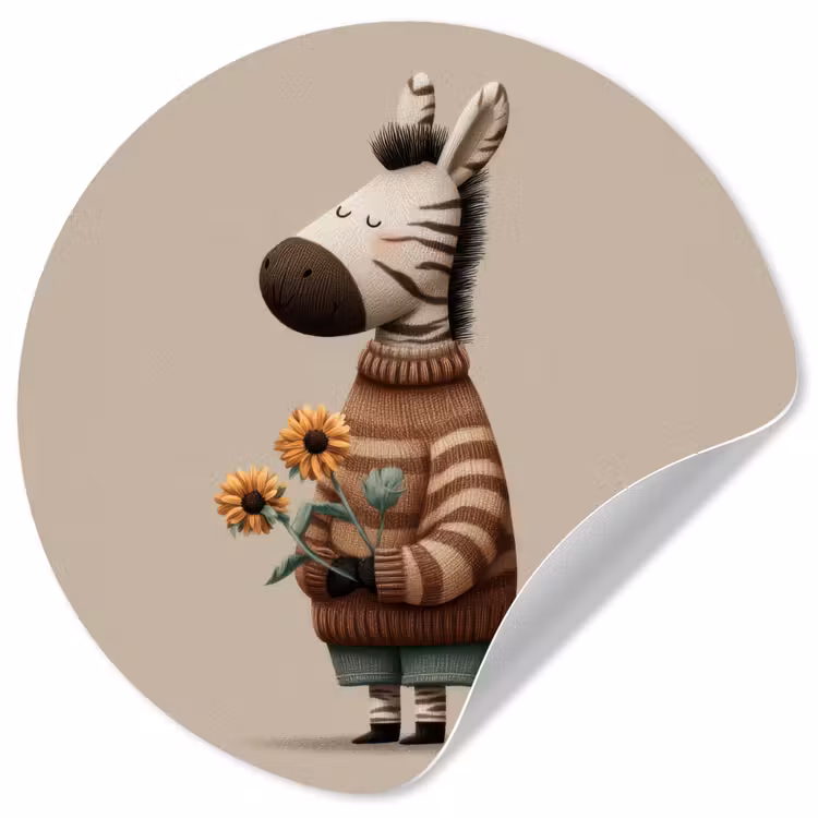 Zebra - Zonnebloemen - Warm Wandcirkel behangsticker klein -3d