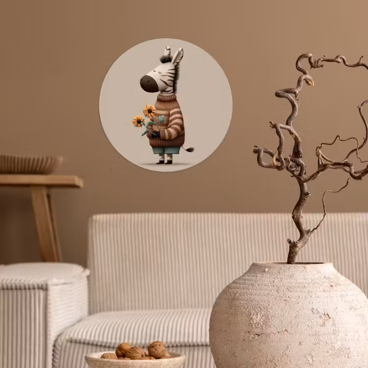 Zebra - Zonnebloemen - Warm Wandcirkel behangsticker klein -sfeer1