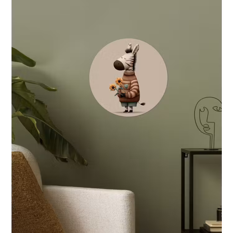 Zebra - Zonnebloemen - Warm Wandcirkel behangsticker klein -sfeer2