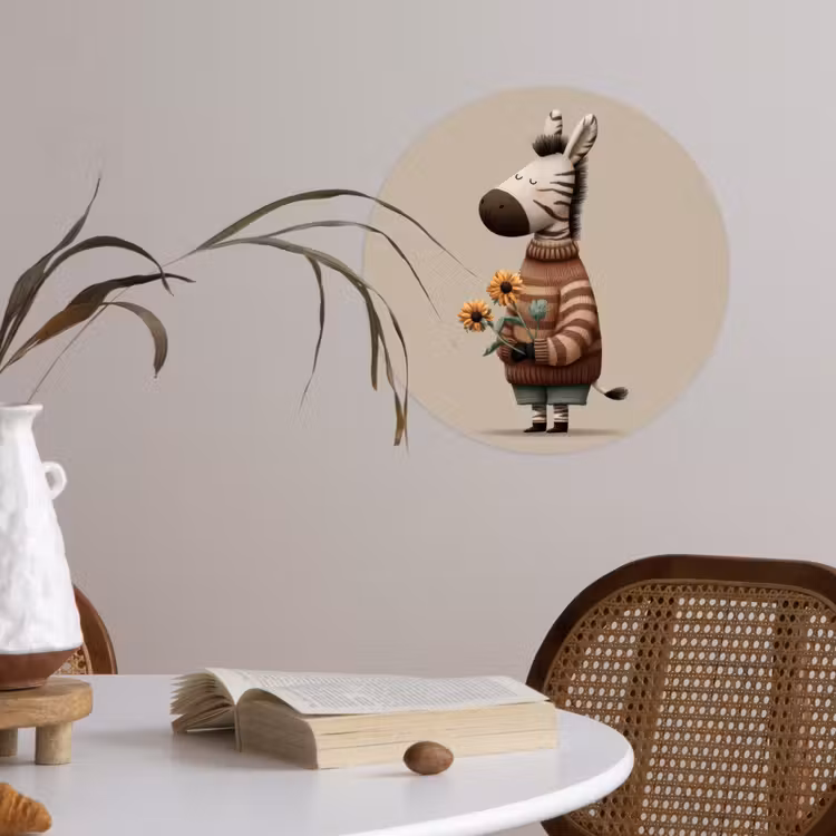 Zebra - Zonnebloemen - Warm Wandcirkel behangsticker klein -sfeer3