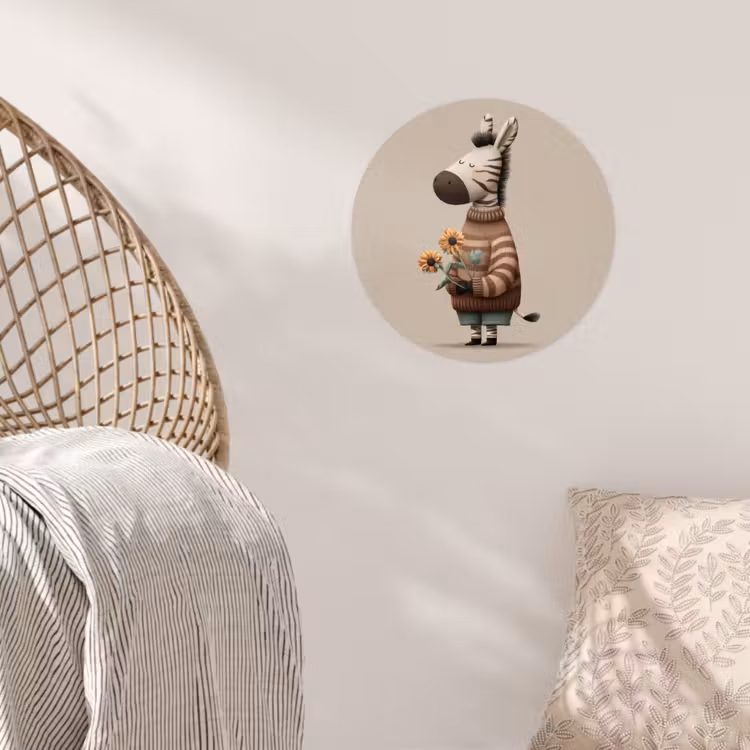 Zebra - Zonnebloemen - Warm Wandcirkel behangsticker klein -sfeer4