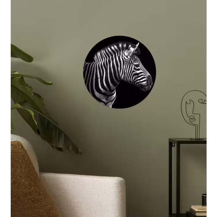 Zebra - Zwart - Wit - Portret - Dieren Wandcirkel behangsticker klein -sfeer2