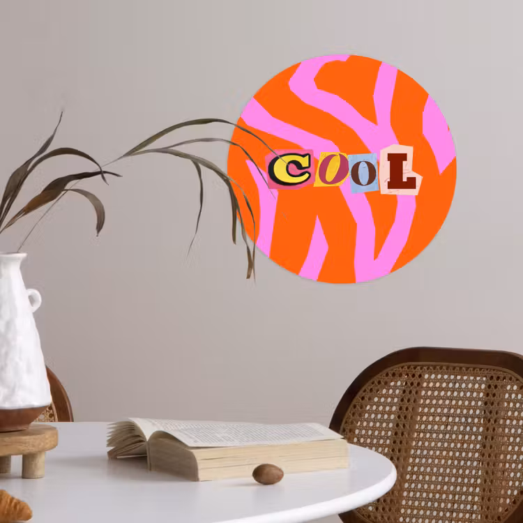 Zebraprint - Grafisch - COOL - Oranje Wandcirkel behangsticker klein -sfeer3