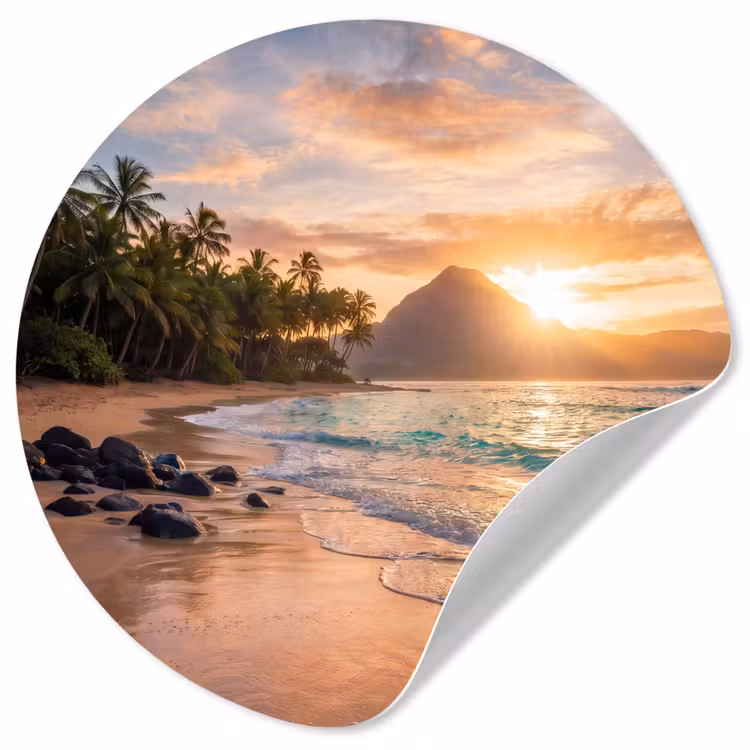 Zee - Berg - Landschap - Tropisch - Goud Wandcirkel behangsticker klein -3d
