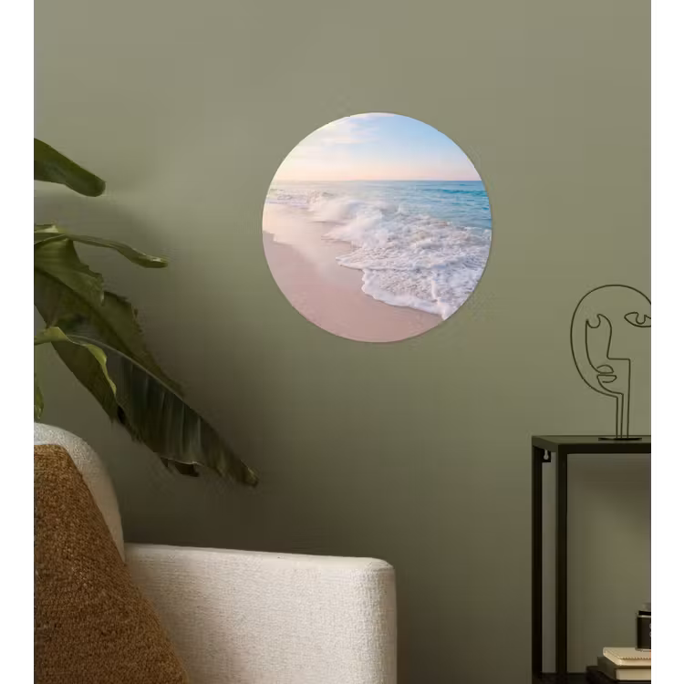Zee - Golven - Strand - Natuur - Wit Wandcirkel behangsticker klein -sfeer2