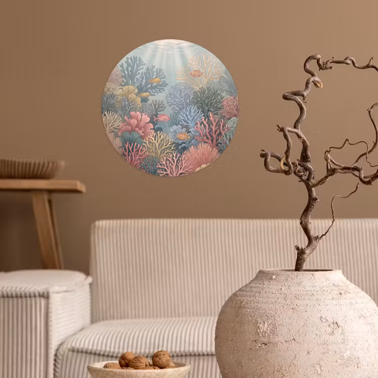 Zee - Koraal - Vis - Natuur - Kleurrijk Wandcirkel behangsticker klein -sfeer1