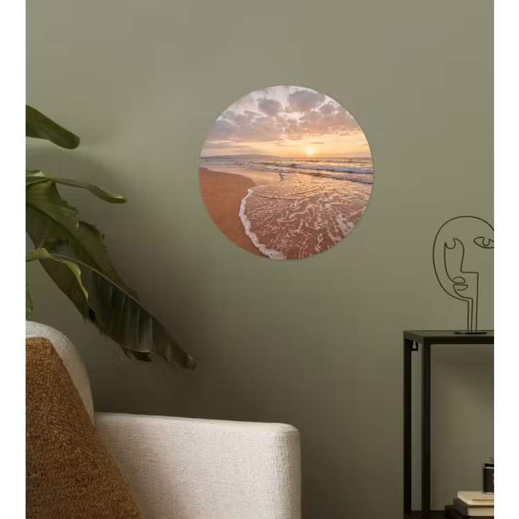 Zee - Kustlijn - Wolken - Landschap - Oranje Wandcirkel behangsticker klein -sfeer2