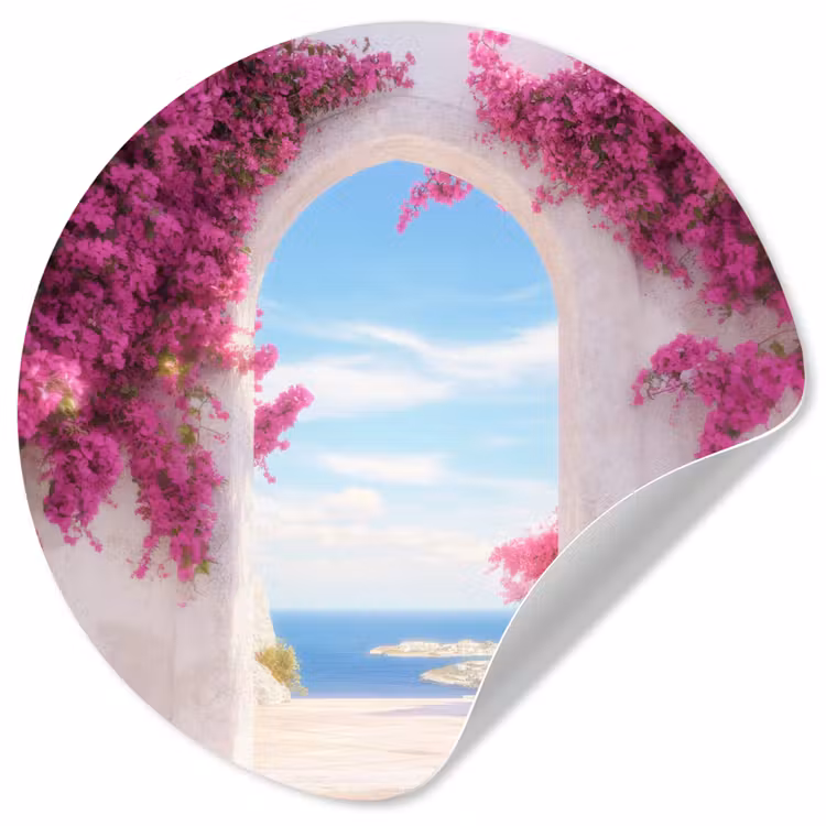 Zee - Roze - Bloemen - Poort Wandcirkel behangsticker klein -3d