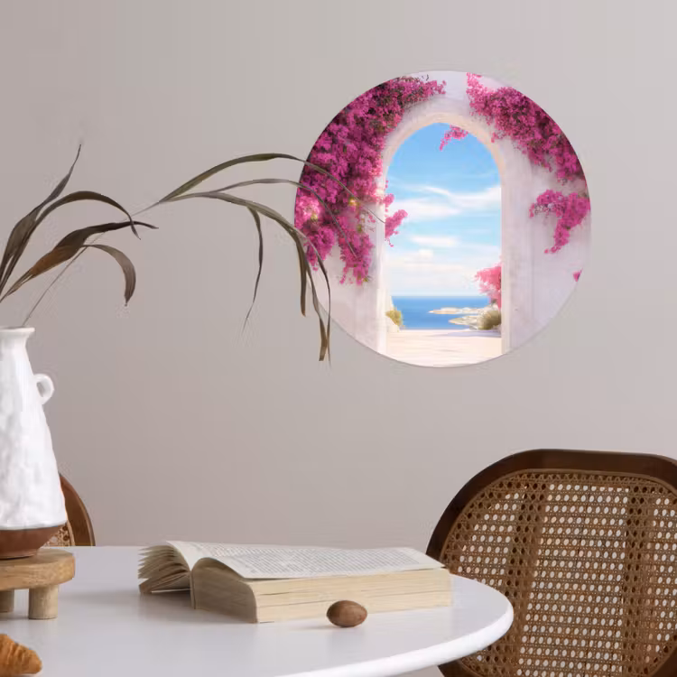 Zee - Roze - Bloemen - Poort Wandcirkel behangsticker klein -sfeer3