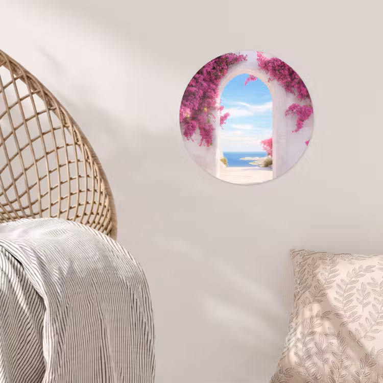 Zee - Roze - Bloemen - Poort Wandcirkel behangsticker klein -sfeer4