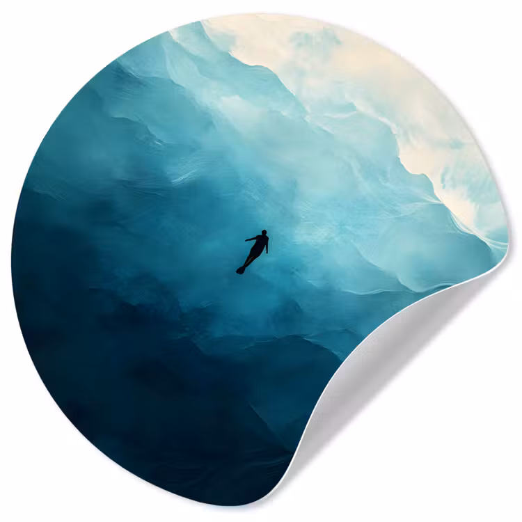Zee - Silhouet - Abstract - Blauw Wandcirkel behangsticker klein -3d