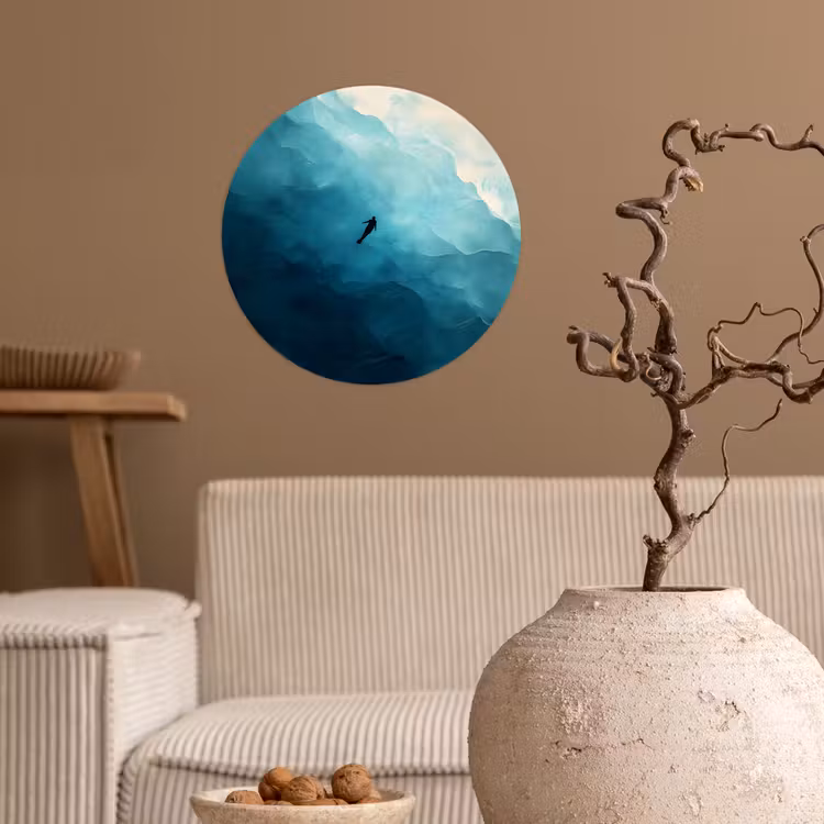 Zee - Silhouet - Abstract - Blauw Wandcirkel behangsticker klein -sfeer1