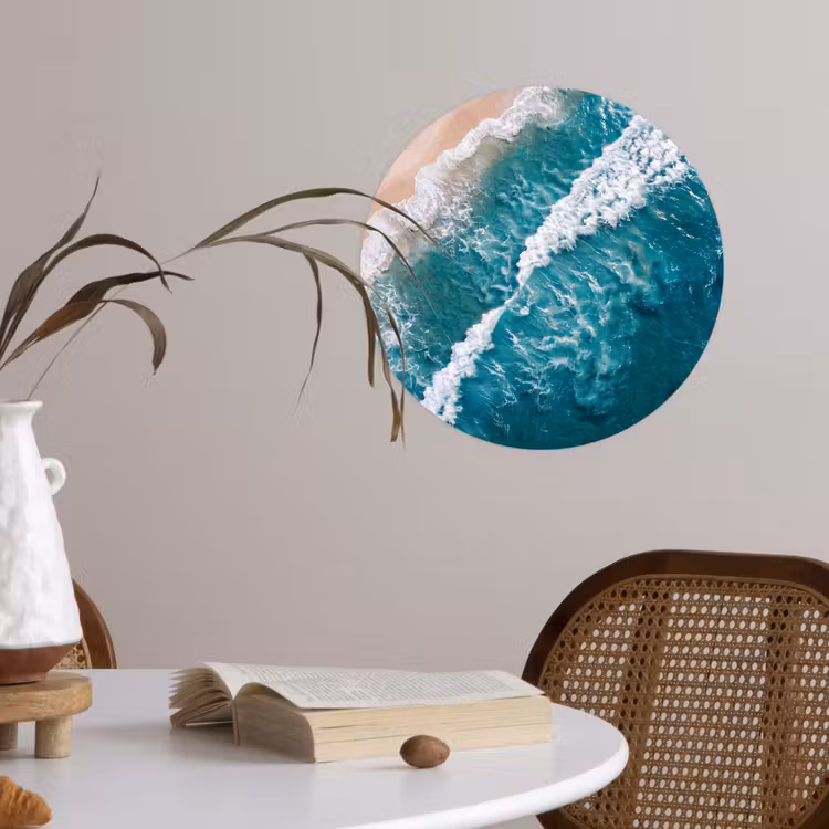 Zee - Strand - Golven - Natuur - Blauw Wandcirkel behangsticker klein -sfeer3