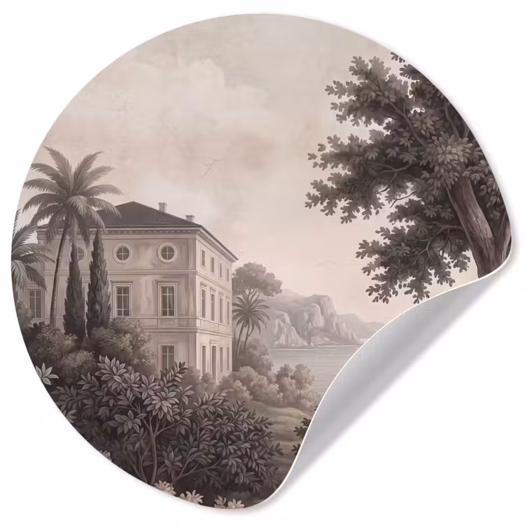 Zee - Villa - Beige Wandcirkel behangsticker klein -3d