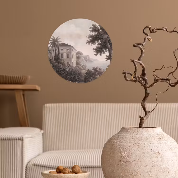 Zee - Villa - Beige Wandcirkel behangsticker klein -sfeer1