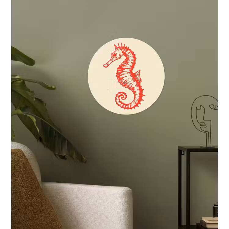 Zeepaardje - Rood - Fijne details Wandcirkel behangsticker klein -sfeer2