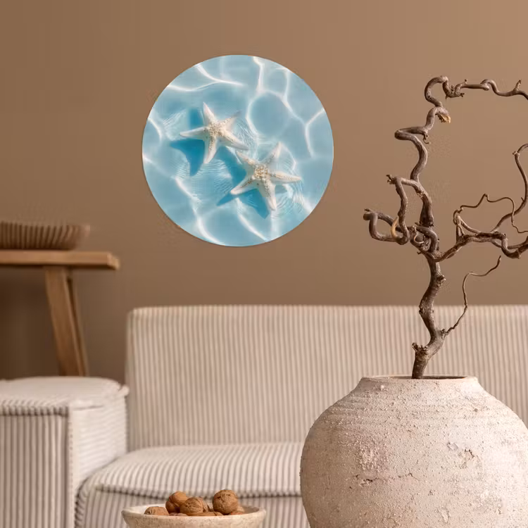 Zeesterren - Golvend water - Rustgevend Wandcirkel behangsticker klein -sfeer1