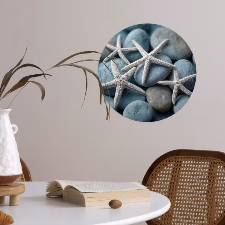 Zeesterren - Stenen - Wit Wandcirkel behangsticker klein -sfeer3