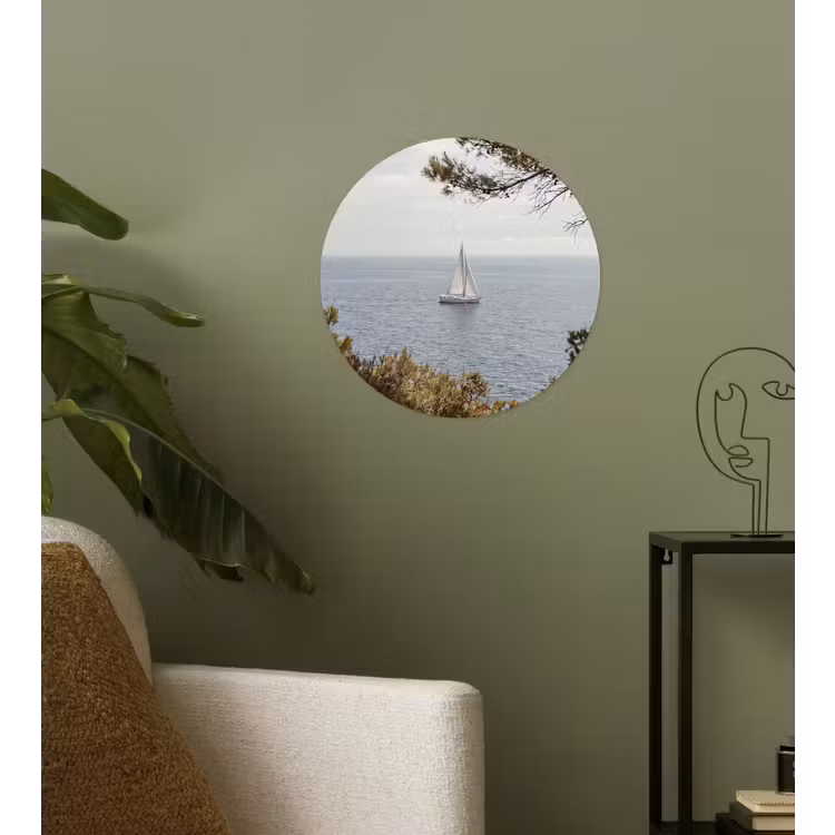 Behangcirkel - Zeilboot - bomen - water - Zeilboot - bomen - water Wandcirkel behangsticker klein