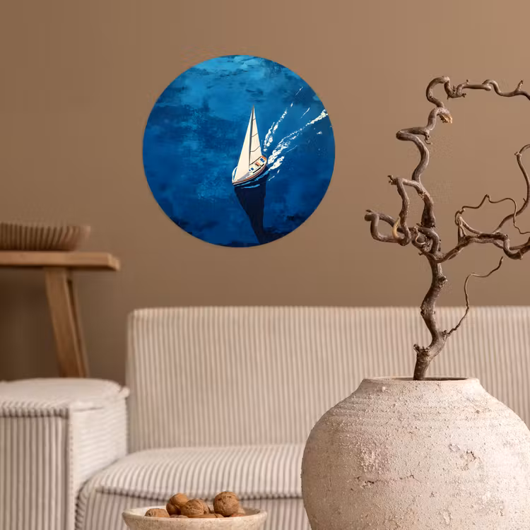 Zeilboot - Water - Abstract - Schaduw Wandcirkel behangsticker klein -sfeer1