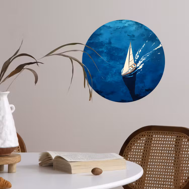 Zeilboot - Water - Abstract - Schaduw Wandcirkel behangsticker klein -sfeer3