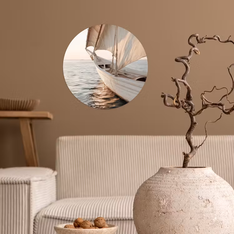 Zeilboot - Zee - Beige - Zon Wandcirkel behangsticker klein -sfeer1
