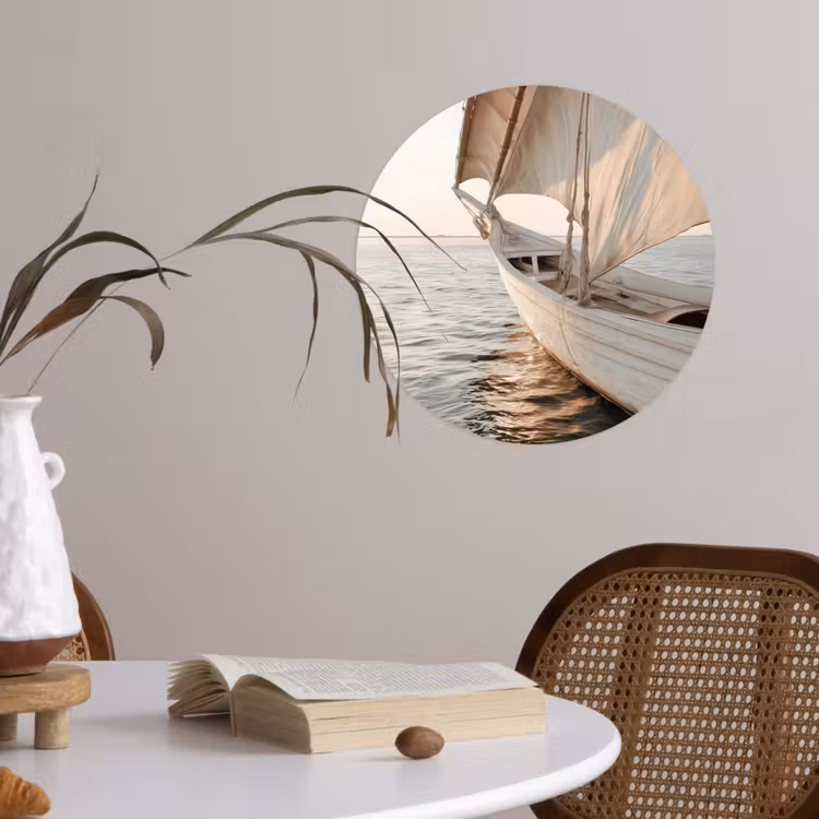 Zeilboot - Zee - Beige - Zon Wandcirkel behangsticker klein -sfeer3