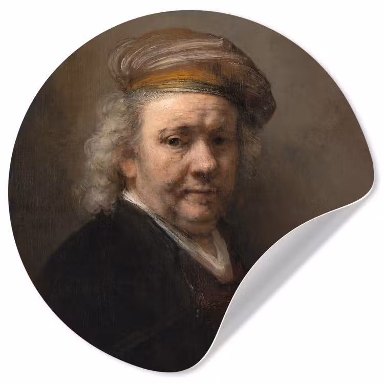 Zelfportret - Schilderij van Rembrandt van Rijn Wandcirkel behangsticker klein -3d