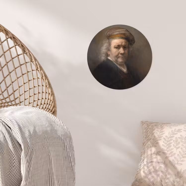 Zelfportret - Schilderij van Rembrandt van Rijn Wandcirkel behangsticker klein -sfeer4