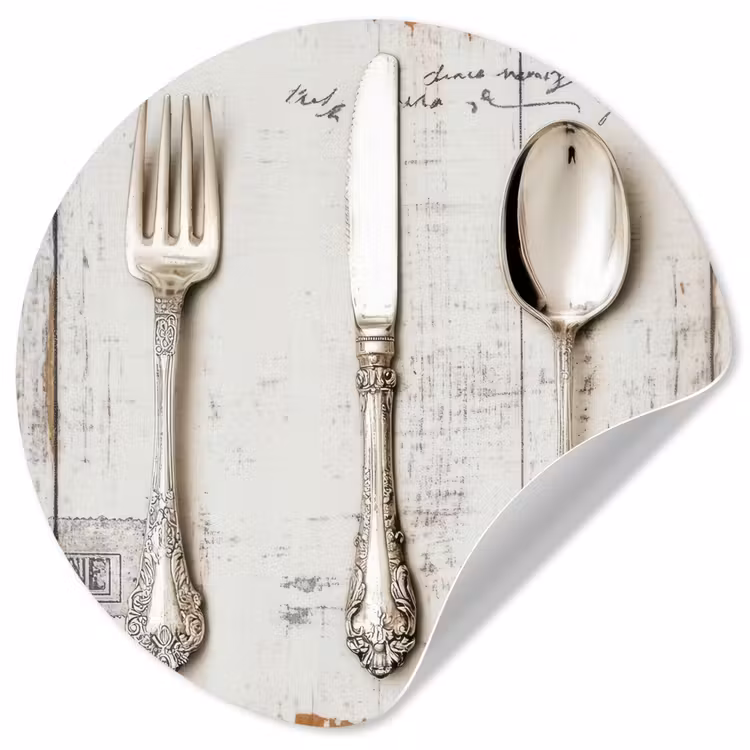 Zilver - Bestek - Hout Wandcirkel behangsticker klein -3d