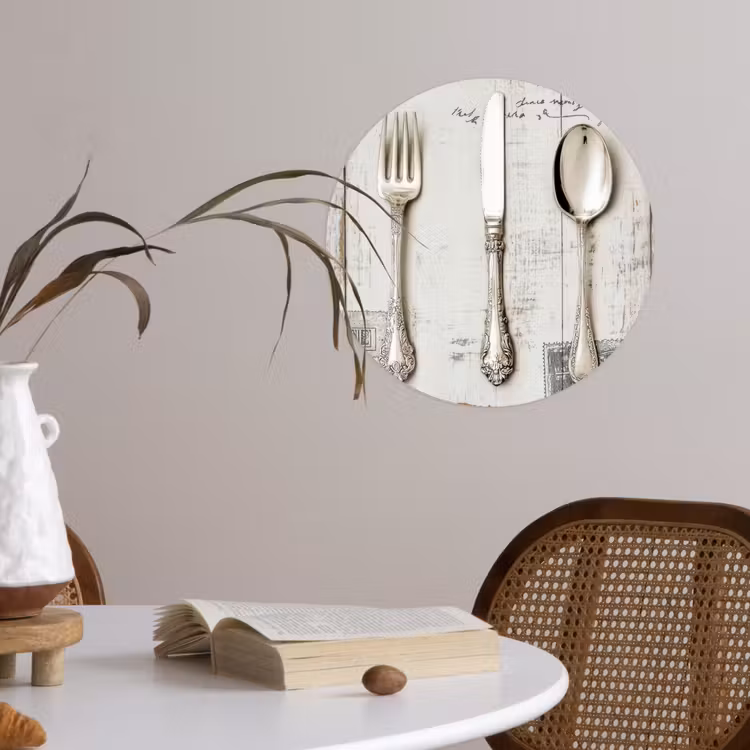 Zilver - Bestek - Hout Wandcirkel behangsticker klein -sfeer3