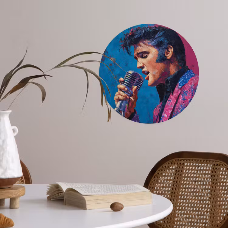 Zingende man - Glitterjas - Microfoon Wandcirkel behangsticker klein -sfeer3