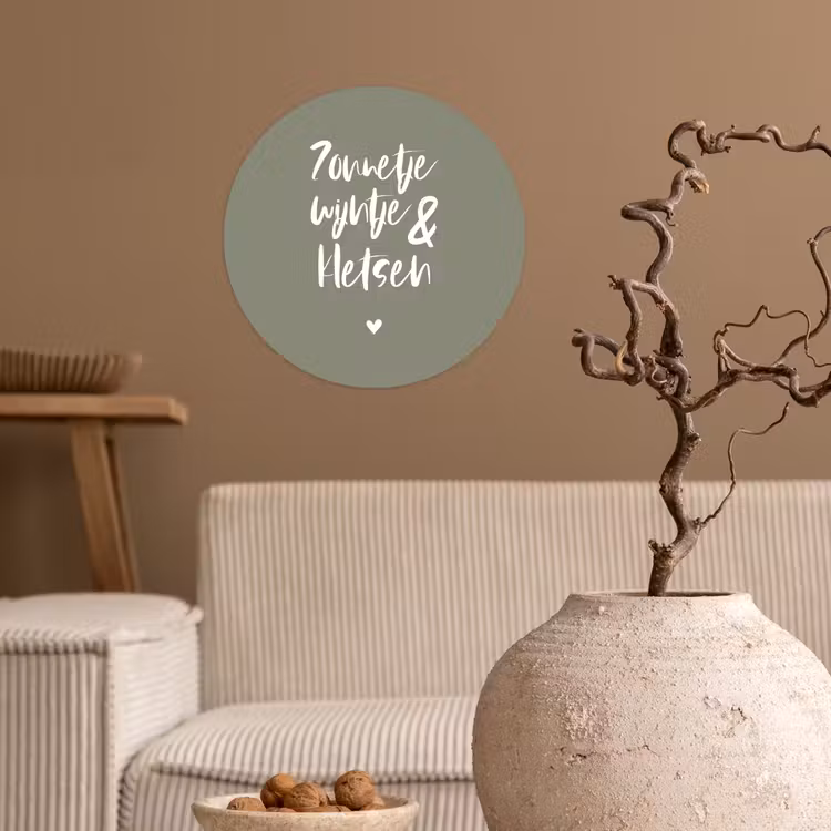 Zomer - Tekst - Zonnetje, wijntje & kletsen - Quotes Wandcirkel behangsticker klein -sfeer1