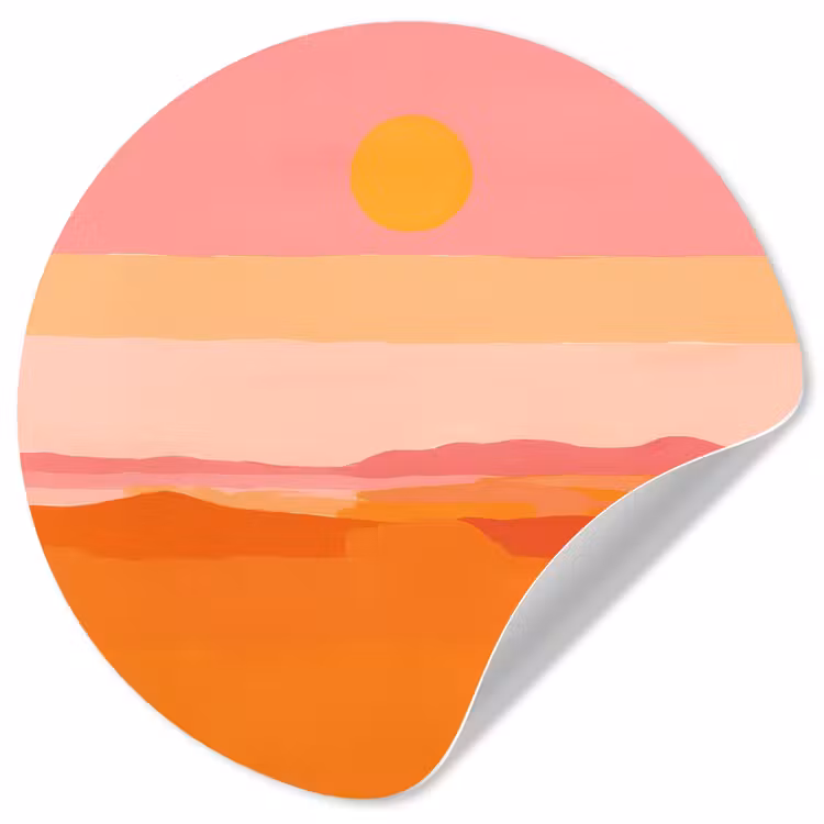 Zon - Abstract - Landschap - Oranje Wandcirkel behangsticker klein -3d