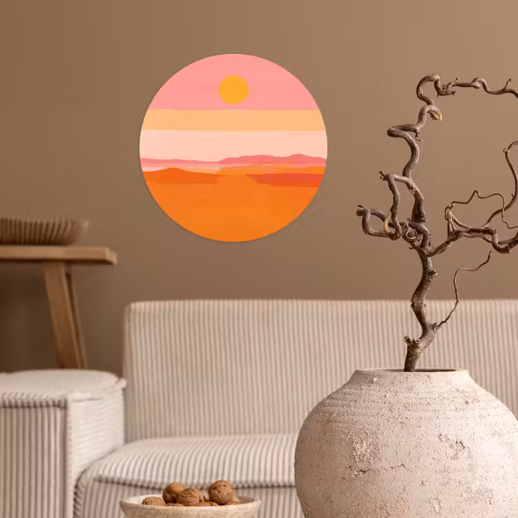 Zon - Abstract - Landschap - Oranje Wandcirkel behangsticker klein -sfeer1