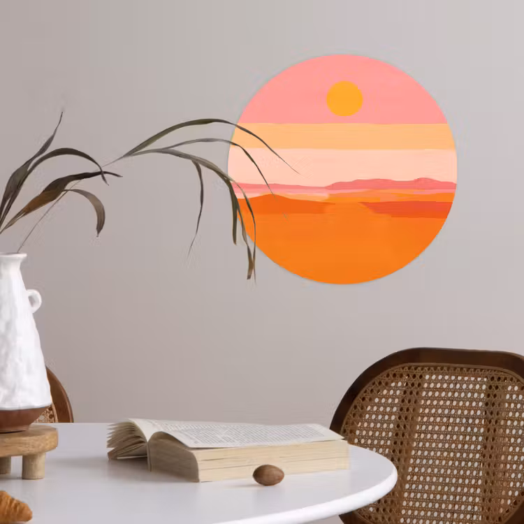 Zon - Abstract - Landschap - Oranje Wandcirkel behangsticker klein -sfeer3