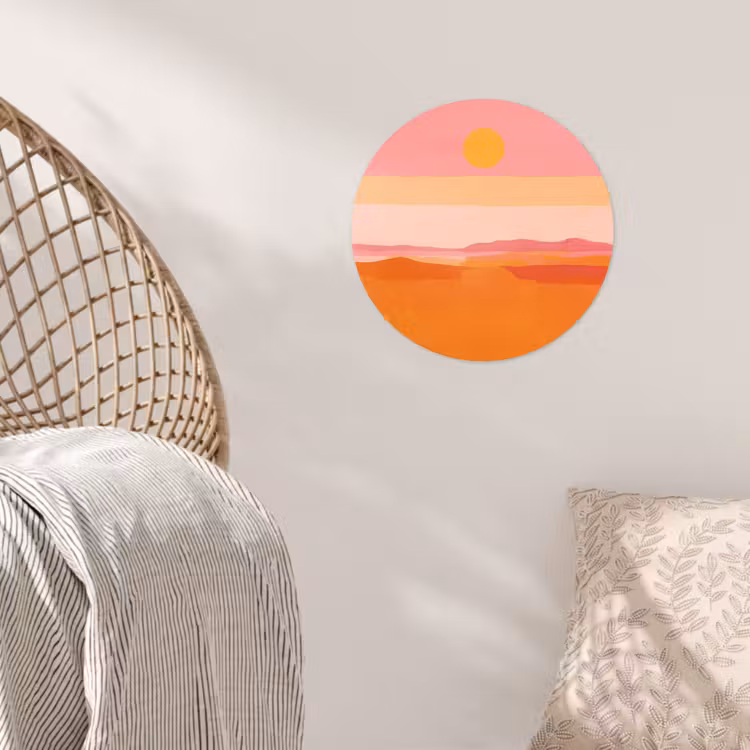 Zon - Abstract - Landschap - Oranje Wandcirkel behangsticker klein -sfeer4
