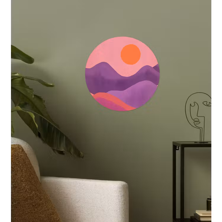 Zon - Heuvels - Paars - Abstract Wandcirkel behangsticker klein -sfeer2