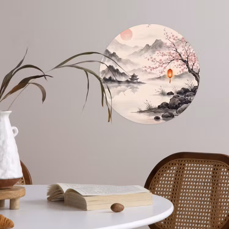 Zon - Japans - Traditioneel Wandcirkel behangsticker klein -sfeer3