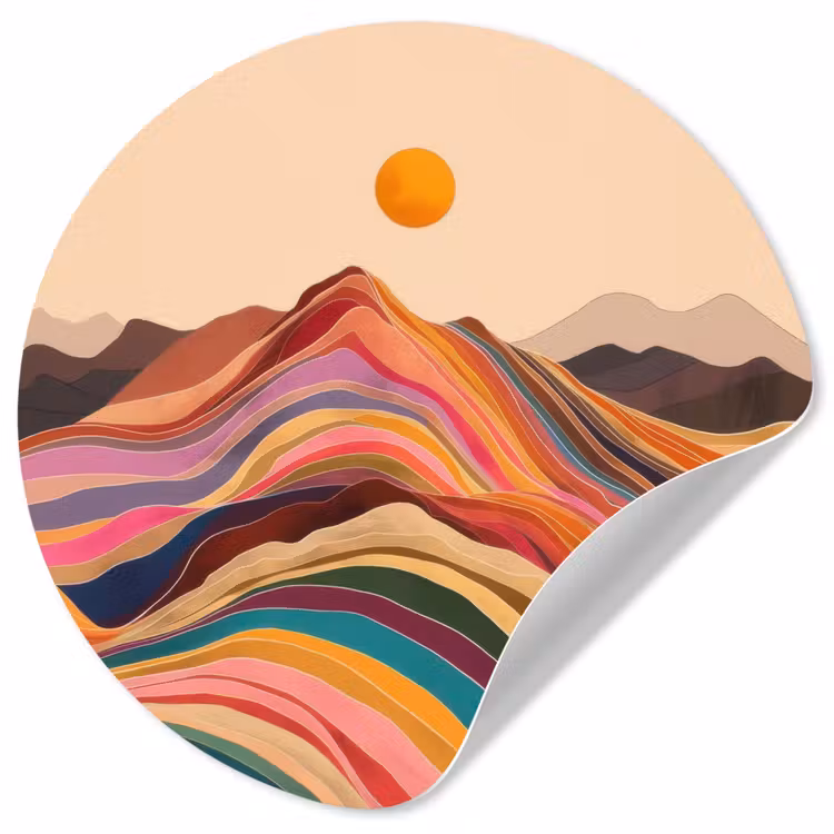 Zon - Kleurrijk landschap - Bergen Wandcirkel behangsticker klein -3d