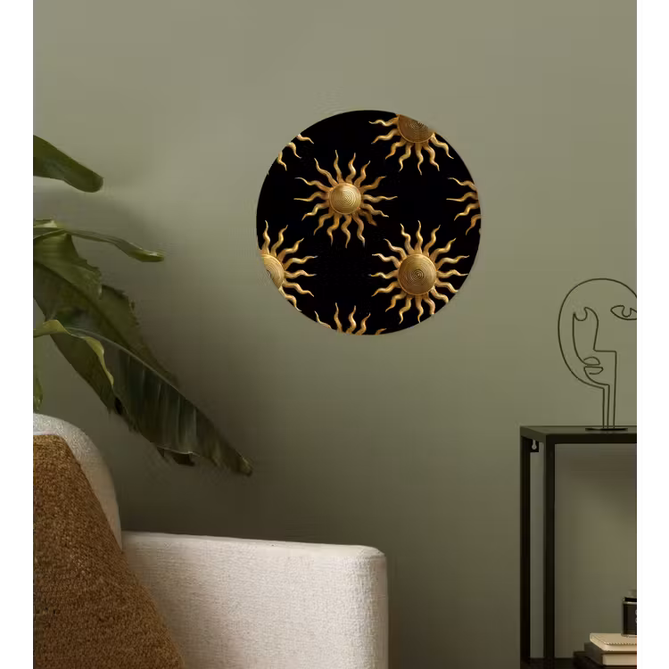 Zon - Patroon - Luxe - Goud - Zwart Wandcirkel behangsticker klein 186 -sfeer2