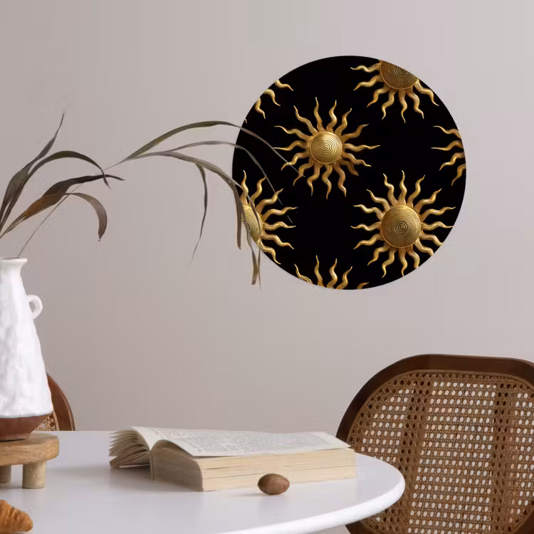 Zon - Patroon - Luxe - Goud - Zwart Wandcirkel behangsticker klein 186 -sfeer3